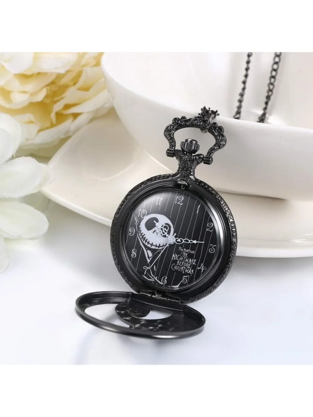 Unisex Black Analog Christmas Antique Quartz Pendant Necklace Round Pocket Watch